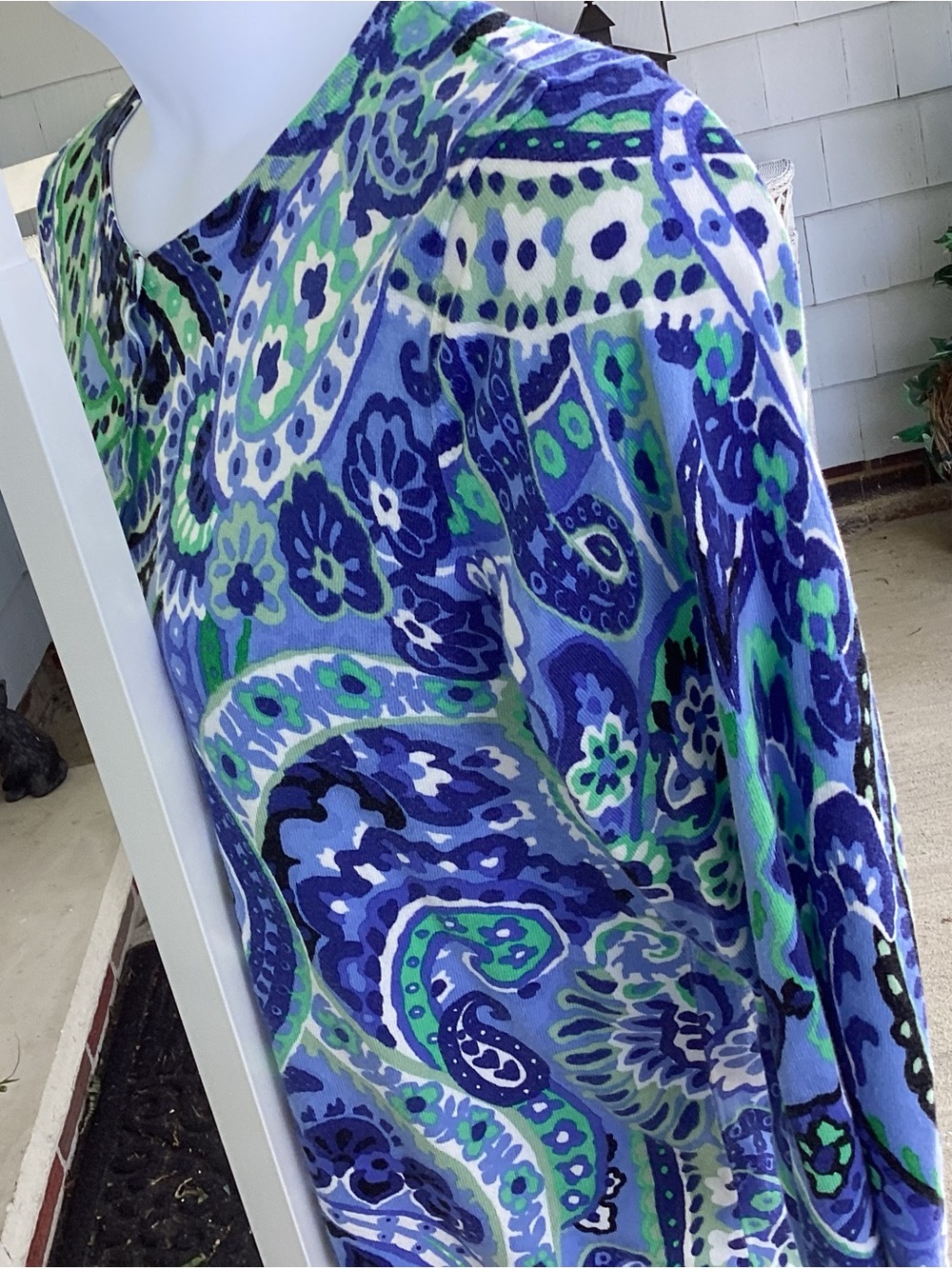 Talbots Blue Green Paisley Three Quarter Sleeve Lightweight Knit Sweater XL NWOT - Picture 6 of 10